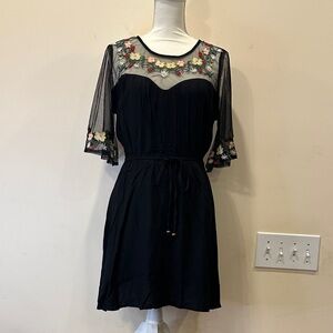True Destiny Black Dress with Floral Embroidery